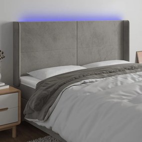 Testiera A Led Grigio Chiaro 183x16x118/128 Cm İn Velluto /