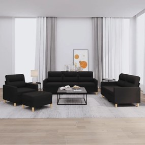Set Di Divani 4 Pz Con Cuscini Nero İn Tessuto /