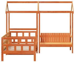 Set dormeuse con tetto marrone cera 90x190 cm massello pino