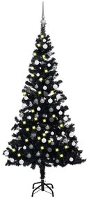 Albero di Natale Preilluminato con Palline Nero in PVC, Albero di Natale Preilluminato con Palline Nero 120 cm PVC III