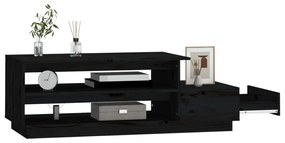 Tavolino da salotto nero 120x50x40,5 cm legno massello di pino