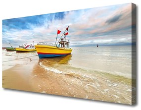 Quadro su tela Paesaggio del mare della spiaggia della barca 100x50 cm