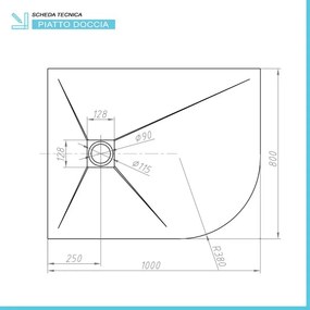 Piatto doccia resina 80x100 semicircolare sinistro bianco pietra filo pavimento Loren