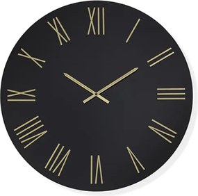 Orologio rotondo D60 cm ROWAN in cristallo laccato Nero e numeri Oro