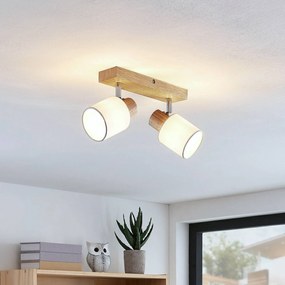 Lindby Wanessa, faretto da soffitto, 39 cm, a 2 luci, legno, bianco, E14 Wanessa Lindby, dimmerabile, Legno chiaro, Soggiorno / Sala da pranzo, Legno, Moderno, Faretto