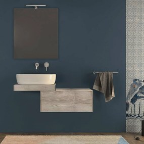 Mensolone da bagno 60 cm rovere sbiancato con specchio filo lucido e cassettone da 75 cm