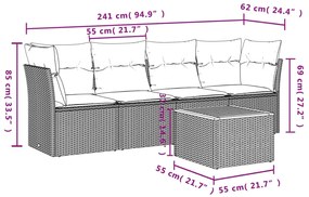 Set divano da giardino 5 pz con cuscini beige in polyrattan