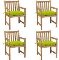 Sedie Giardino 4 pz e Cuscini Verde Brillante Massello di Teak 3073030