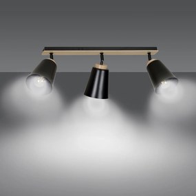 Plafoniera Faretti Spot Orientabili 3 Luci Xiwangmu Acciaio Nero E Legno Naturale