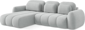 Divano angolare grigio chiaro allungabile/con contenitore (con penisola a sinistra/con chaise lounge) con rivestimento in bouclé Pele – Makamii
