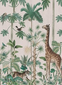 Rebel Walls Carta da parati panoramica Giraffes Stroll - Pastel Pink