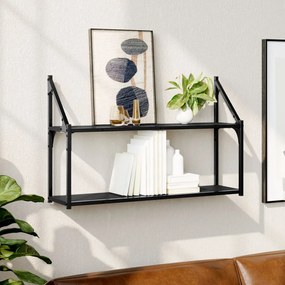 Scaffale A Parete 2 Ripiani Nero 80x21x51 Cm Legno Multistrato /