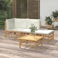 Set Salotto da Giardino 4pz con Cuscini Bianco Crema in Bamb 3155176