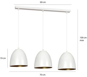 Lampadario 3 Luci Reartù In Acciaio Bianco Con Cupole In Nero E Oro