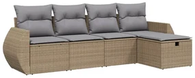 Set divano da giardino 5 pz con cuscini beige misto polyrattan