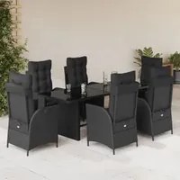 Set da Pranzo da Giardino 7 pz Nero con Cuscini in Polyrattan 3213115