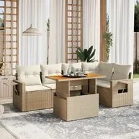 Set Divano da Giardino 6 pz con Cuscini Beige in Polyrattan 3271744