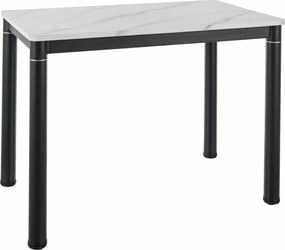 Tavolo Damar con piano in MDF effetto marmo bianco e struttura in metallo nero opaco – 100x60x75 cm