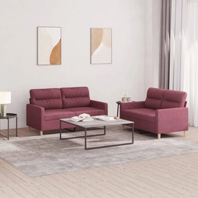 Set Di Divani 2 Pz Con Cuscini Rosso Vino İn Tessuto /