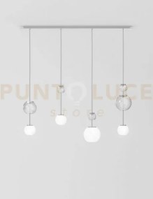 Oto sospensione lin bianco rigadin acciaio specchiato 4 luci attacc...