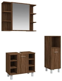 Set mobili da bagno 3 pz rovere marrone in legno multistrato