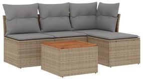 Set divano da giardino 5 pz con cuscini beige misto polyrattan