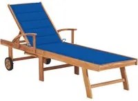 Lettino Prendisole con Cuscino in Massello di Teak Blu Reale 3063016