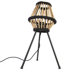 Lampada da tavolo a treppiede rustica in bambù con nero - Evalin