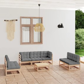 Set divani da giardino 8 pz con cuscini legno massello di pino