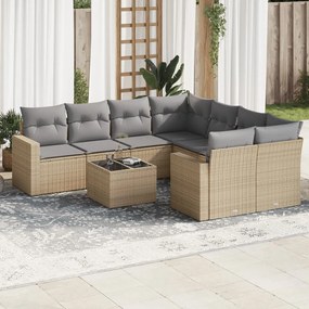 Set divano da giardino 9 pz con cuscini beige in polyrattan