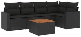 Set divano da giardino 6 pz con cuscini nero in polyrattan