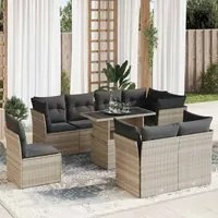 Set Divano da Giardino 9pz con Cuscini Grigio Chiaro Polyrattan 3326183