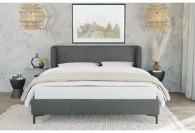 Letto matrimoniale imbottito grigio scuro con griglia 160x200 cm Basti - Ropez