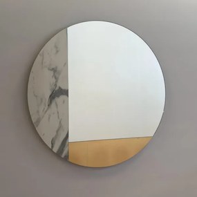 Specchio rotondo 80 cm marmo laminato bianco e foglia oro - CHRISTOPHER