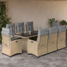 Set pranzo da giardino 9 pz con cuscini beige misto polyrattan