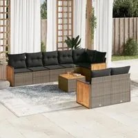 Set Divano da Giardino 9 pz con Cuscini Grigio in Polyrattan 3260240