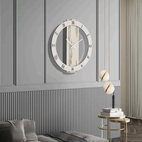 Orologio rotondo D80 cm in legno rivestito con parato e dettagli Argento TYLER