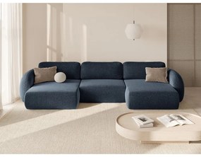 Divano angolare blu scuro allungabile/con contenitore (a U) con rivestimento in ciniglia Tonale – Cosmopolitan Design