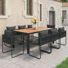 Set da pranzo da giardino 9 pz in rattan pvc nero e marrone