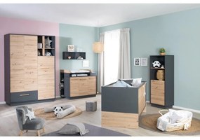 Cassettiera bassa per bambini in rovere con fasciatoio in colore antracite-naturale 118x103 cm Lenn - Roba