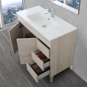 Mobile bagno da terra 100 cm linea Way rovere chiaro con specchio e lavabo