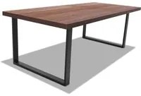 Tavolo da pranzo 160x90cm in legno e metallo con piedi squadrati e ripiano in colore legno teak