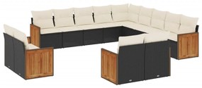 Set Divani da Giardino 13pz con Cuscini Nero in Polyrattan