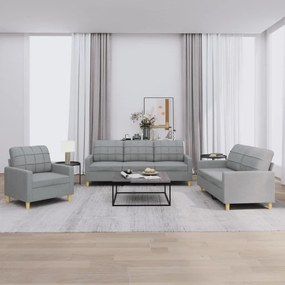 Set Di Divani 3 Pz Con Cuscini Grigio Chiaro İn Tessuto /