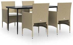 Set da pranzo da giardino 5 pz con cuscini beige e nero