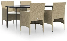 Set da pranzo da giardino 5 pz con cuscini beige e nero