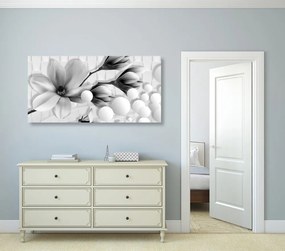 Quadro su tela – Magnolia in bianco e nero con elementi astratti