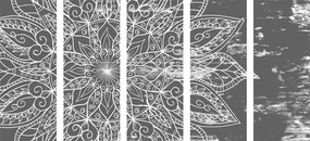 Quadri 5 pezzi – Texture di Mandala in bianco e nero