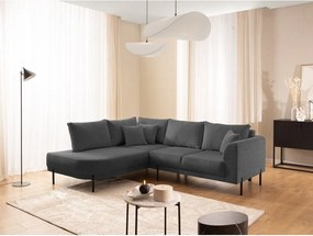 Divano angolare grigio scuro (con penisola a sinistra/a L) con rivestimento in ciniglia Mauris – Ropez