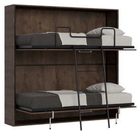 Letto a scomparsa doppio orizzontale Kando con materassi, Noce / Non incluso